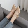 Women's Simple Hollow Block Heel Pumps Toe Pointed High Heels - Image 4