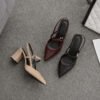 Women's Simple Hollow Block Heel Pumps Toe Pointed High Heels - Image 3