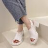 Ankle-strap buckle women's high-heeled sandal summer simple round head chunky heel solid color open toe low-top shoes - Image 3
