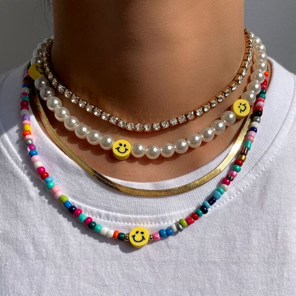 Bohemia Multilayer Smiley Pearl Rainbow Beaded Choker Necklace For Women Acrylic Fruit Heart Beads Chain Necklaces Beach Jewelry