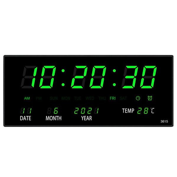 Luminous Digital Wall Clock Alarm Hourly Chiming Temperature Date Calendar Table Clock Electronic LED Clock Decoration with Plug