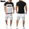 Men's Bodybuild Patchwork Striped Activewear Summer Casual Short Sleeve Funny Luxury Print Sports Streetwear T Shirts Shorts Set - Image 2