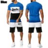 Men's Bodybuild Patchwork Striped Activewear Summer Casual Short Sleeve Funny Luxury Print Sports Streetwear T Shirts Shorts Set - Image 3