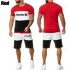 Men's Bodybuild Patchwork Striped Activewear Summer Casual Short Sleeve Funny Luxury Print Sports Streetwear T Shirts Shorts Set - Image 4