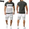 Men's Bodybuild Patchwork Striped Activewear Summer Casual Short Sleeve Funny Luxury Print Sports Streetwear T Shirts Shorts Set - Image 5