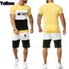 Men's Bodybuild Patchwork Striped Activewear Summer Casual Short Sleeve Funny Luxury Print Sports Streetwear T Shirts Shorts Set - Image 6