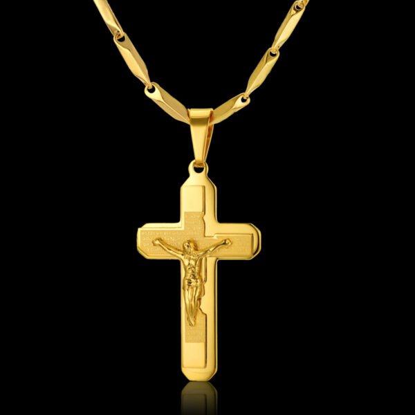 Mens Gold Cross Chain Male Necklace Christian Jewelry Religious Jesus Crucifix Cross Necklace Pendant For Women/Men, Neckless