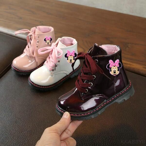 Mickey Kids Shoes Autumn Winter Baby Boots Fashion Leather Snow Boots Non-slip Casual Boys Sport Shoes Girls Short Boot Sneakers