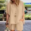 Two Piece Matching Set ZANZEA Summer Casual Tracksuit Women's Shorts Suits Streetwear Short Sleeve Shirt Tops Loose Mini Shorts - Image 2