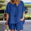 Two Piece Matching Set ZANZEA Summer Casual Tracksuit Women's Shorts Suits Streetwear Short Sleeve Shirt Tops Loose Mini Shorts - Image 3