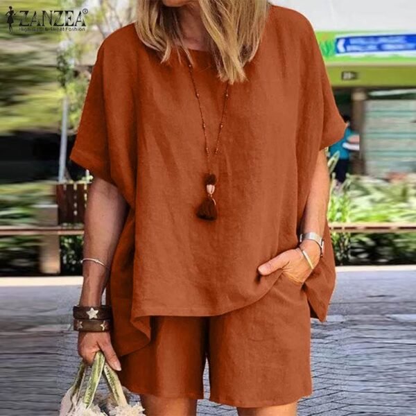 Two Piece Matching Set ZANZEA Summer Casual Tracksuit Women's Shorts Suits Streetwear Short Sleeve Shirt Tops Loose Mini Shorts