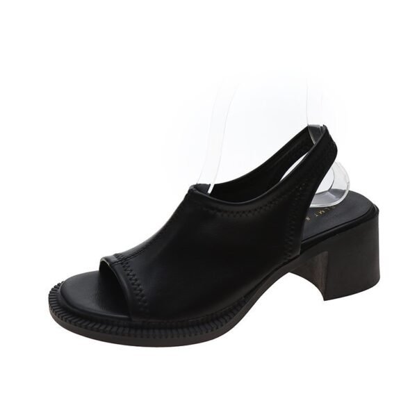 Ankle-strap buckle women's high-heeled sandal summer simple round head chunky heel solid color open toe low-top shoes
