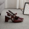 Women's Simple Hollow Block Heel Pumps Toe Pointed High Heels - Image 5