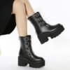 New Fashion black ladies thick heels platform boots Party shoes back zipper buckles ankle boots for women - Image 5