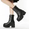 New Fashion black ladies thick heels platform boots Party shoes back zipper buckles ankle boots for women - Image 3