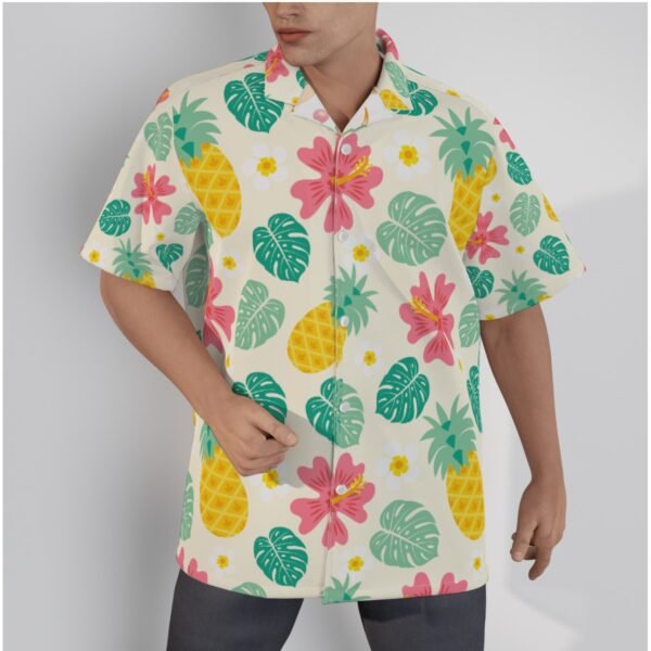 All-Over Print Men's Hawaiian Shirt With Button Closure -- Printed Leaf White Design