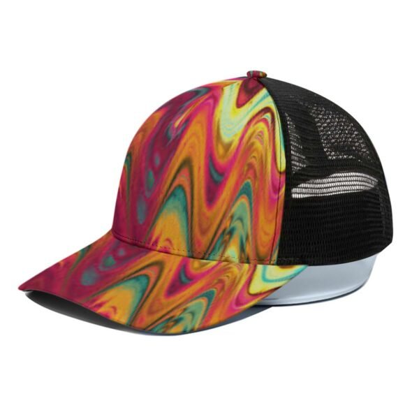 Unisex Peaked Cap With Black Half-mesh--Printed Orange Abstract Design