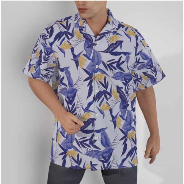 All-Over Print Men's Hawaiian Shirt With Button Closure -- Printed Flower Dark Purple Design