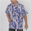 All-Over Print Men's Hawaiian Shirt With Button Closure -- Printed Flower Dark Purple Design - Image 2