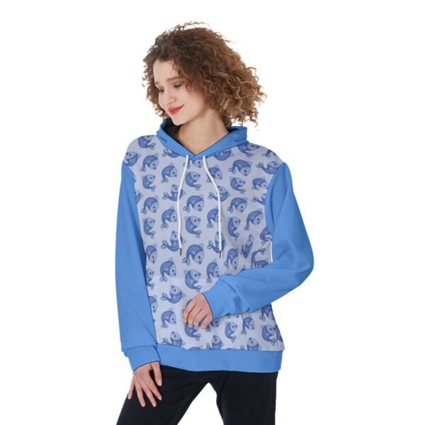 All-Over Print Women's Pullover Hoodie -- Blue Fish Printed Design