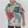 All-Over Print Men's Hawaiian Shirt With Button Closure -- Printed Flower White Design - Image 2