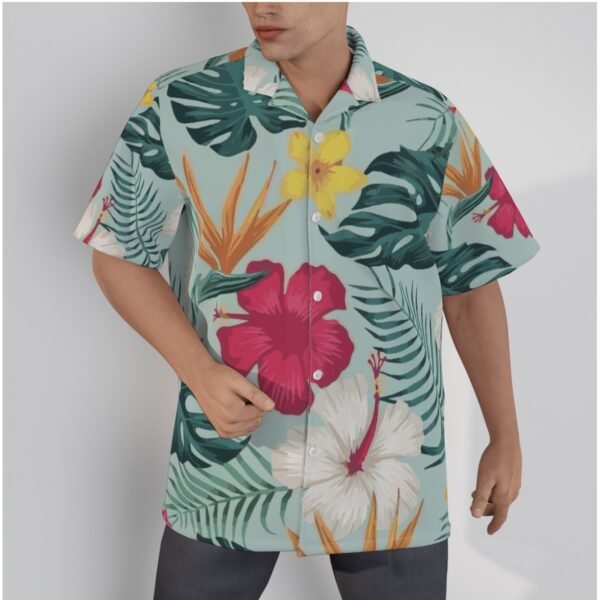 All-Over Print Men's Hawaiian Shirt With Button Closure -- Printed Flower White Design