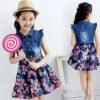 2022 New Girl Clothes Cowboy Jean Denim Bow Floral Dress Summer Clothes Casual Party Shirt Dress Vestido Children Fashion Outfit - Image 3