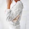 40# Elegant Ruffles Stand Lace Blouses Womens Silod Lace Long Sleeve casual Loose Shirts Vintage Tops Блузка Женская Нарядная - Image 4