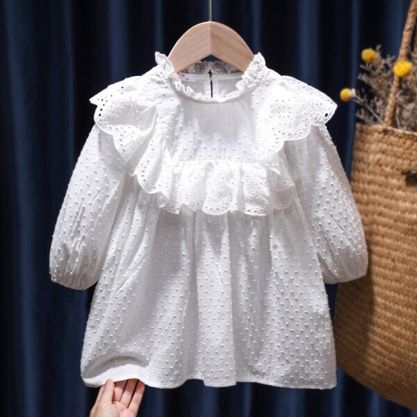 Dresses For Girls White Lace Lapel Spring Autumn Casual Girl Clothing Mid-length Long Sleeves Princess Dress Halloween Costume