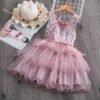 Girls Summer Sleeveless Flower Dresses for Weddings Princess Kids' Cake Layer Costume Elegant Birthday Party Tulle Tutu Vestidos - Image 2