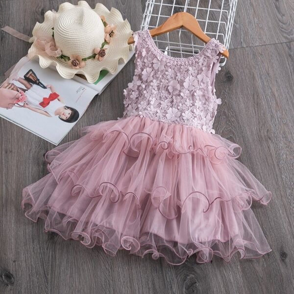 Girls Summer Sleeveless Flower Dresses for Weddings Princess Kids' Cake Layer Costume Elegant Birthday Party Tulle Tutu Vestidos