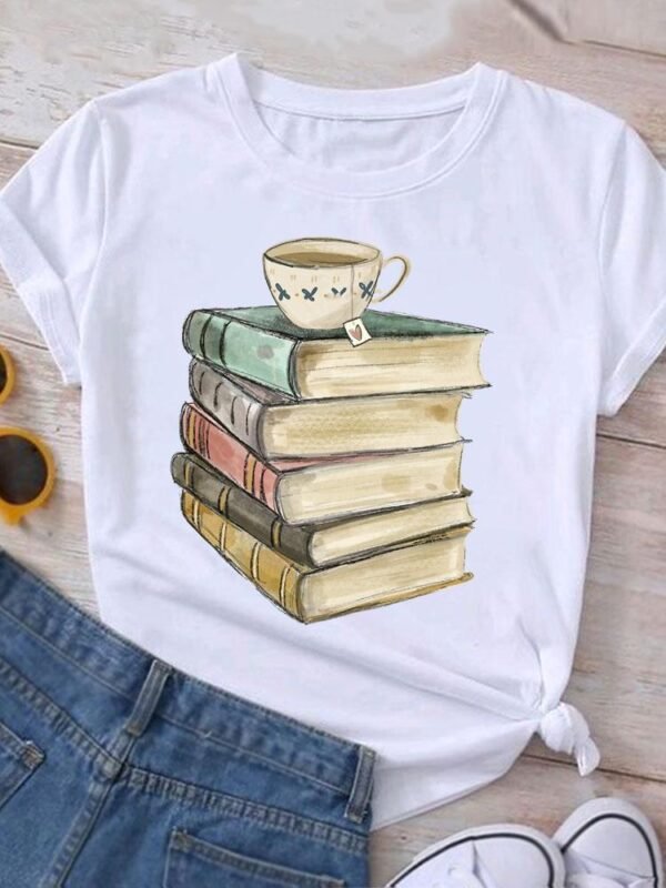 Graphic T Shirt Book Coffee Trend New 90s Clothing Summer Short Sleeve Women Print Casual Fashion Clothes Tee T-shirt Female Top