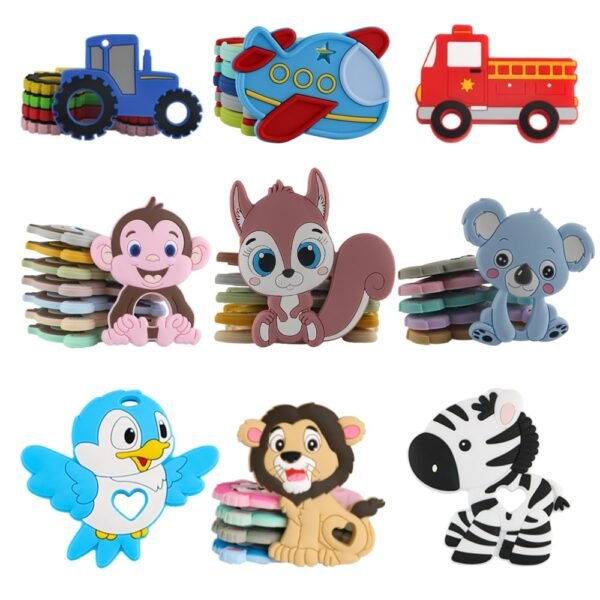 Kovict 1Pc Cartoon Animals Flower Silicone Teether Food Grade Pendants DIY Pacifier Chain Necklace Accessories Baby Molar Toys