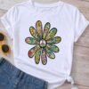 Ladies Clothing Peace Flower Lovely Trend Short Sleeve Fashion Clothes Graphic T Shirt Summer Tee Women T-shirt Female Top - Image 4