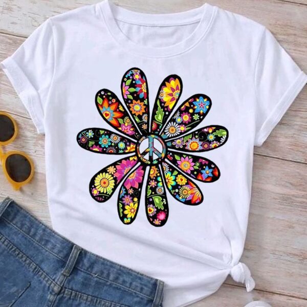 Ladies Clothing Peace Flower Lovely Trend Short Sleeve Fashion Clothes Graphic T Shirt Summer Tee Women T-shirt Female Top