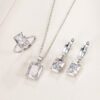 925 Sterling Silver Ring Earrings Necklace For Women Rectangle Geometry Zircon Wedding Elegant Jewelry Sets Free Shipping Items - Image 3