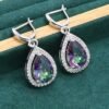 Water Drop Rainbow Topaz 925 Silver Wedding Jewelry set for Women Party Bracelet Earrings Necklace pendant Ring - Image 5