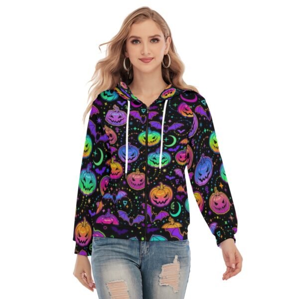 All-Over Print Women's Raglan Sleeve Hoodie With Zipper Closure-Halloween Prints-Printed As Shown