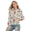 All-Over Print Women's Raglan Sleeve Hoodie With Zipper Closure-Mushroom Design-Printed As Shown - Image 3