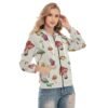 All-Over Print Women's Raglan Sleeve Hoodie With Zipper Closure-Mushroom Design-Printed As Shown - Image 2