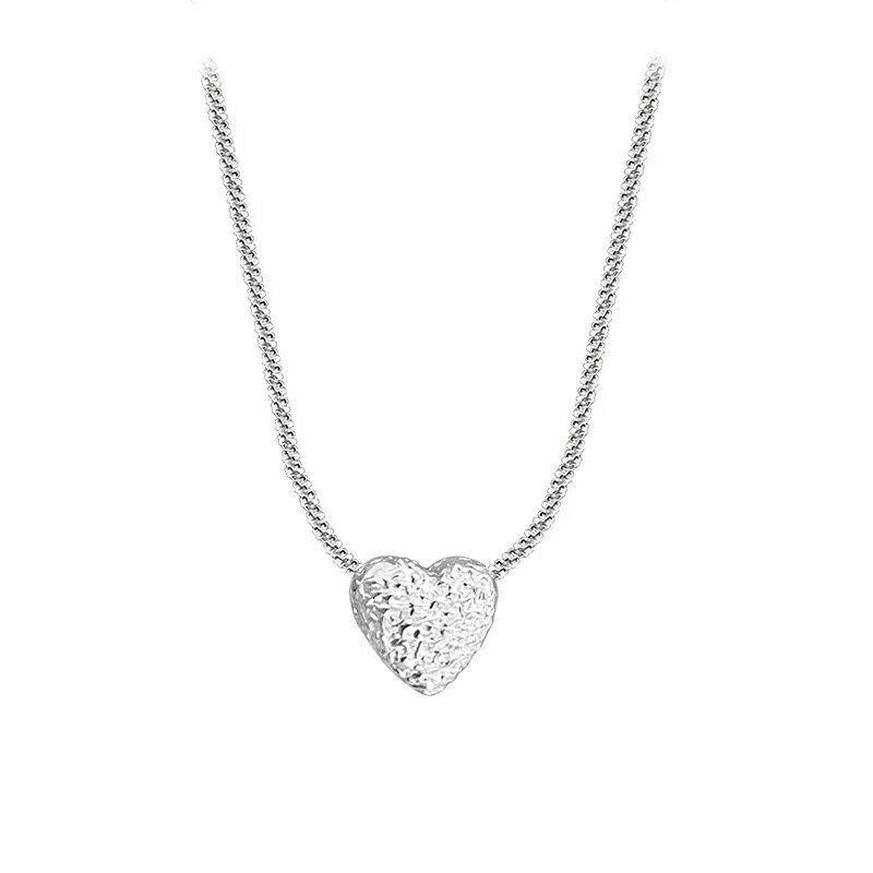 New 925 Sterling Silver Girls Hammer pattern Love Necklace Simple Heart shaped Pendant Women's Gift Boutique Jewelry NK153 - Image 6