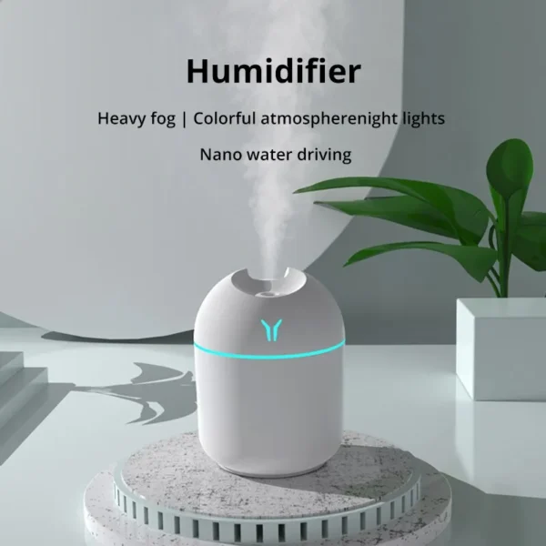 250ML Mini White Ultrasonic Air Humidifier Romantic Light USB Essential Oil Diffuser