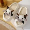Hot Sale Women Milk Cow Linen Slippers Four Seasons Men Indoor Sandals Adults Cartoon Slides Couples Cute Breathable Home Shoes - Image 2