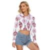 Pink Pattern All-Over Print Women's Crop Top Hoodie|Velvet-eb104 - Image 3