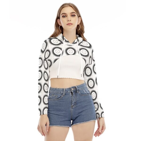 Geometric Rounded Black and White All-Over Print Women's Smock Short Hoodie With Long Sleeve-eb103