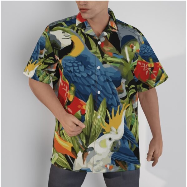 Jungle Parrot Design-All-Over Print Men's Hawaiian Shirt With Button Closure