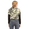 Gray Printed Flowers All-Over Print Women's Fake Two-piece Mesh Sleeve Cropped Hoodie-eb102 - Image 4