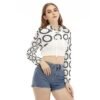 Geometric Rounded Black and White All-Over Print Women's Smock Short Hoodie With Long Sleeve-eb103 - Image 2