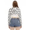 Geometric Rounded Black and White All-Over Print Women's Smock Short Hoodie With Long Sleeve-eb103 - Image 4
