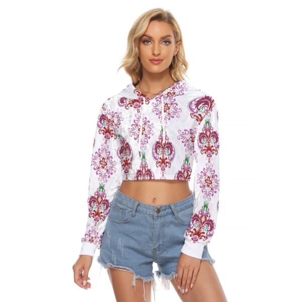Pink Pattern All-Over Print Women's Crop Top Hoodie|Velvet-eb104